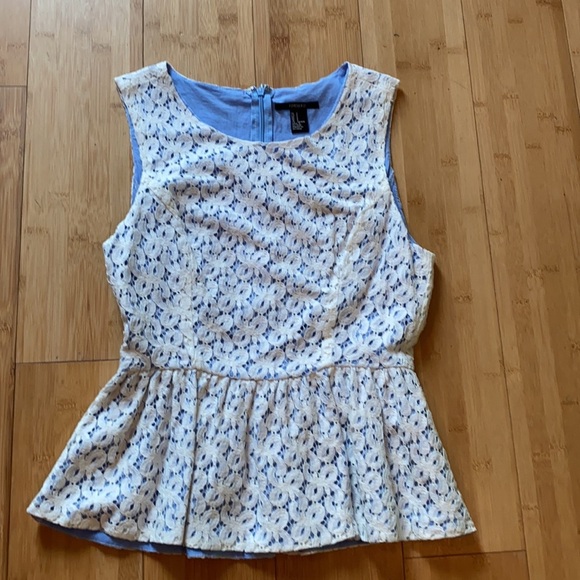 Lace White + Blue Peplum Top | Forever 21 | Small - Picture 5 of 6